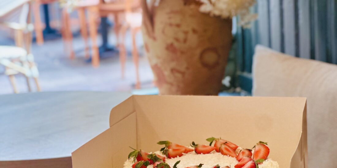 Birthday celebration cake with fresh cream and strawberries by Neeko