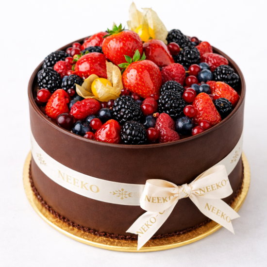 Forest berry chocolate cake topped with fresh strawberries and mixed berries – Neeko