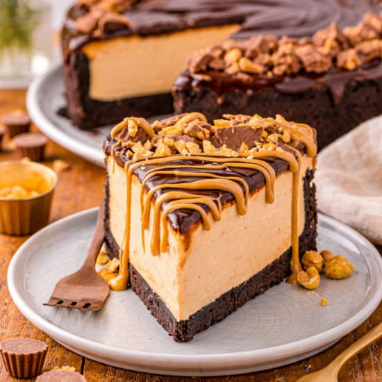 Peanut butter chocolate cheesecake with chocolate ganache and peanut topping – Neeko
